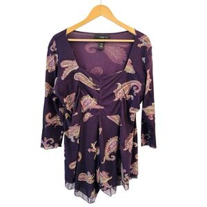 Vintage Y2K Venezia Babydoll Paisley Mesh Top Womens Size 14/16 Fairy Grunge